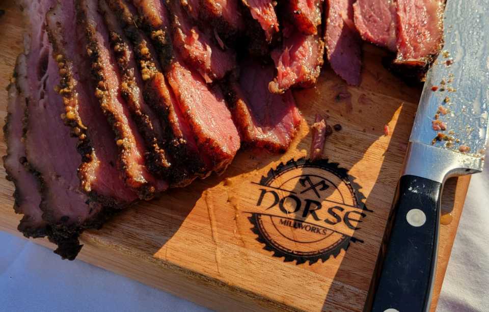 Norse pastrami on cutting board